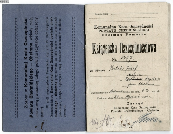 Dokument - książeczka oszczędnościowa komunalnej Kasy Oszczędności
