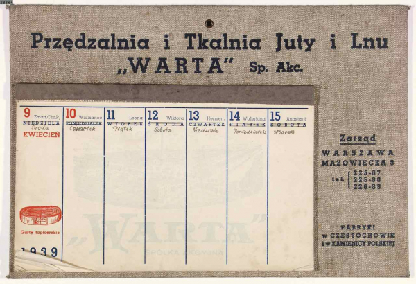 Kalendarz firmowy - Przędzalnia i Tkalnia  \